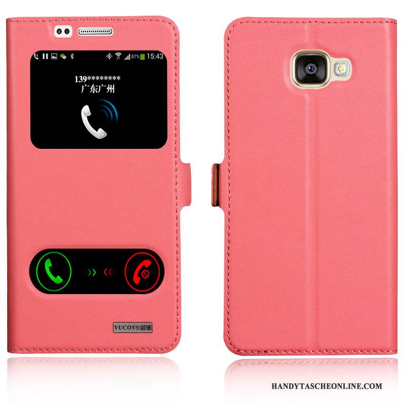 Hülle Samsung Galaxy A7 2016 Lederhülle Handyhüllen Dunkel, Case Samsung Galaxy A7 2016 Leder Rosa