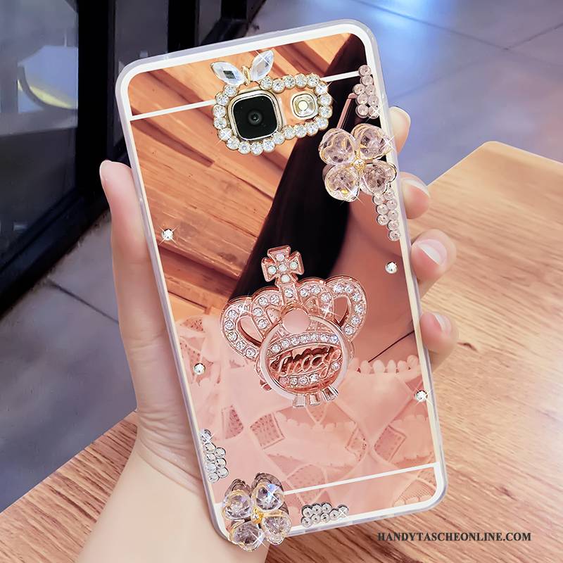 Hülle Samsung Galaxy A7 2017 Schutz Handyhüllen Gold, Case Samsung Galaxy A7 2017 Strass Hängende Verzierungen Spiegel