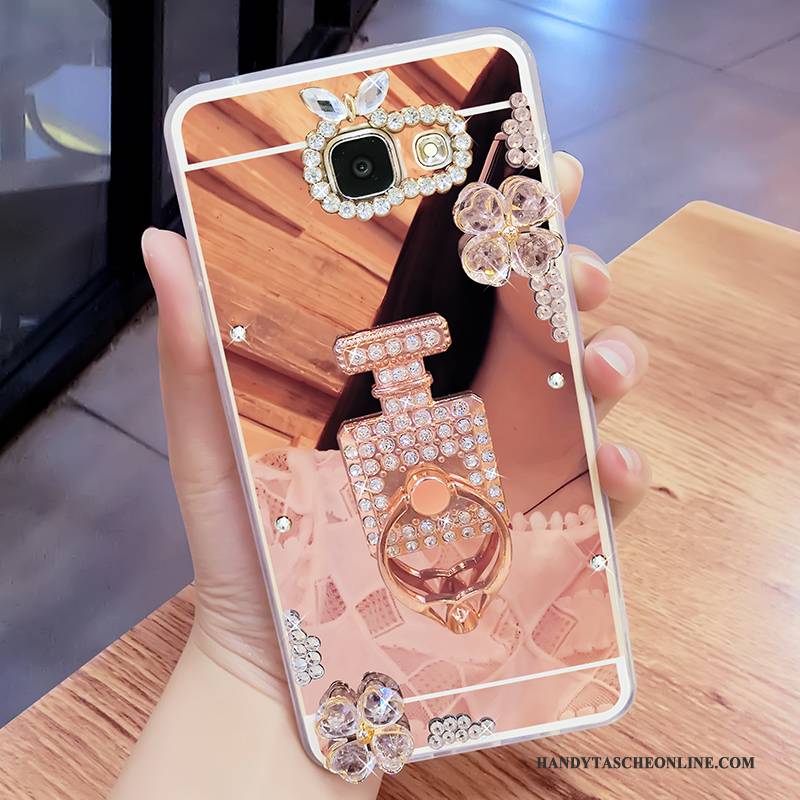 Hülle Samsung Galaxy A7 2017 Schutz Handyhüllen Gold, Case Samsung Galaxy A7 2017 Strass Hängende Verzierungen Spiegel