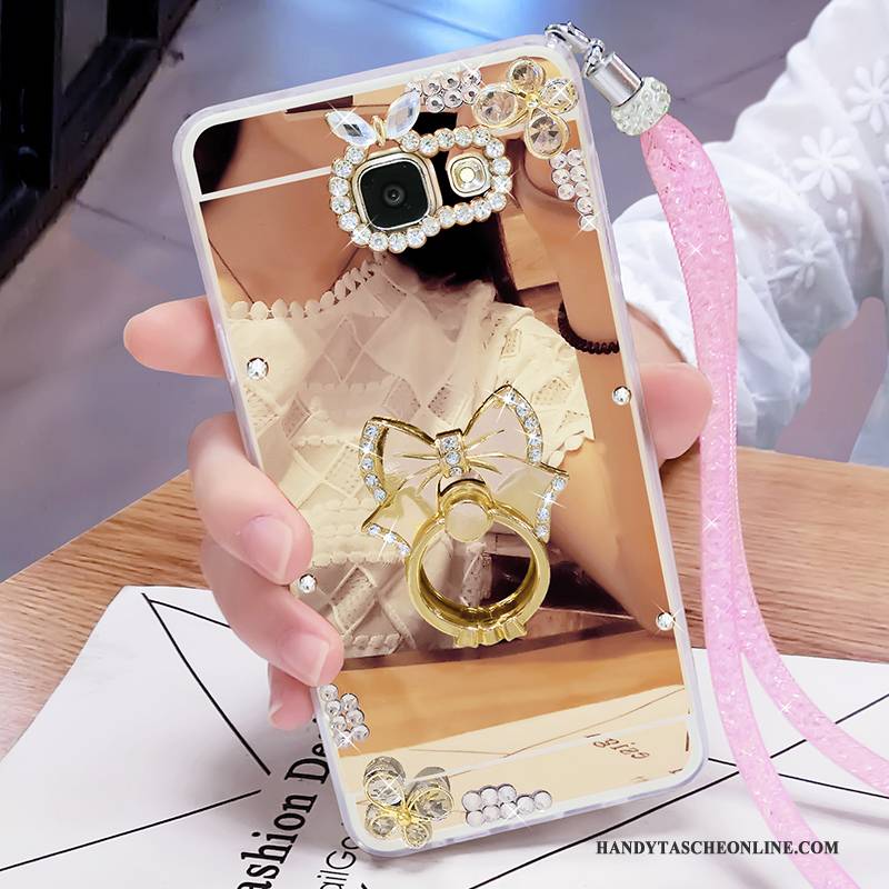 Hülle Samsung Galaxy A7 2017 Schutz Handyhüllen Gold, Case Samsung Galaxy A7 2017 Strass Hängende Verzierungen Spiegel