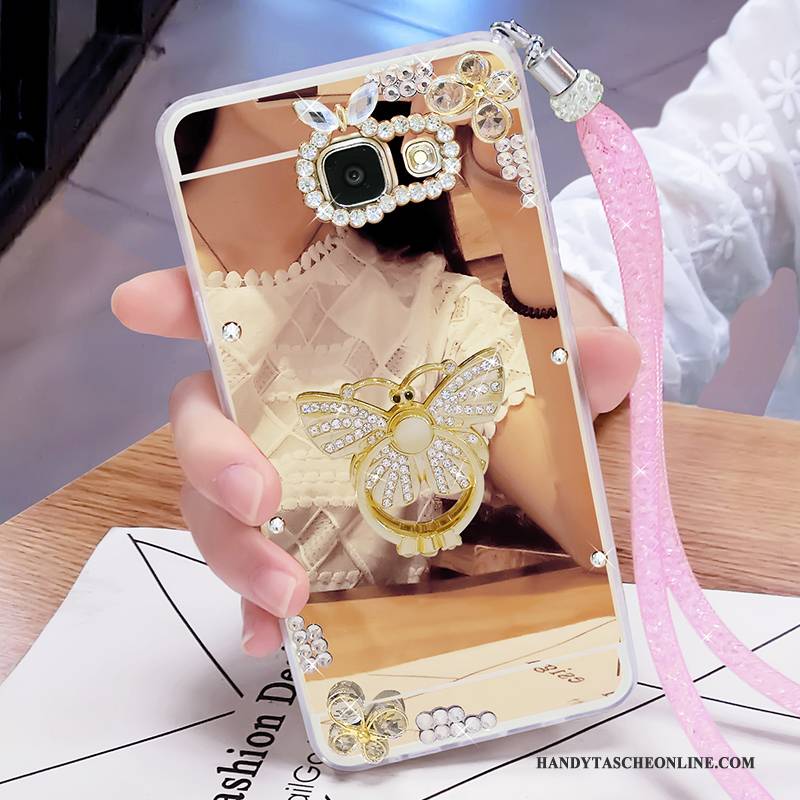 Hülle Samsung Galaxy A7 2017 Schutz Handyhüllen Gold, Case Samsung Galaxy A7 2017 Strass Hängende Verzierungen Spiegel