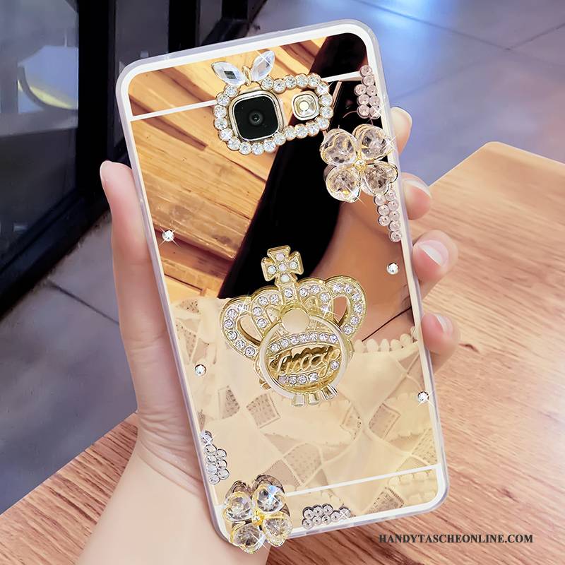 Hülle Samsung Galaxy A7 2017 Schutz Handyhüllen Gold, Case Samsung Galaxy A7 2017 Strass Hängende Verzierungen Spiegel