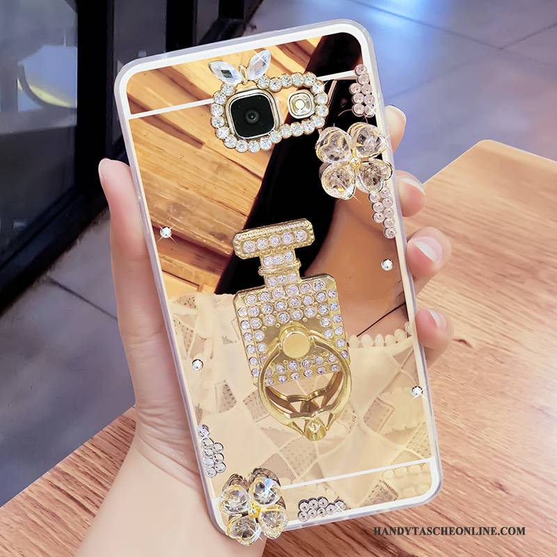 Hülle Samsung Galaxy A7 2017 Schutz Handyhüllen Gold, Case Samsung Galaxy A7 2017 Strass Hängende Verzierungen Spiegel