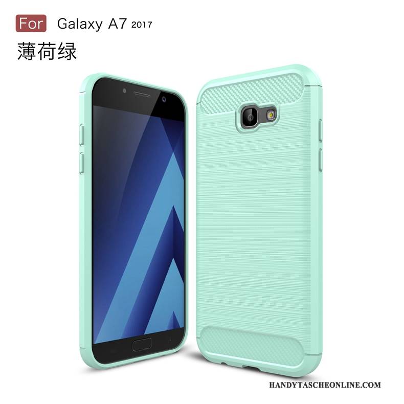 Hülle Samsung Galaxy A7 2017 Silikon Anti-sturz Faser, Case Samsung Galaxy A7 2017 Karikatur Grün Handyhüllen