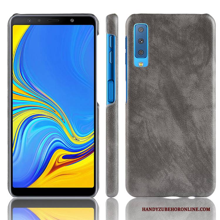 Hülle Samsung Galaxy A7 2018 Leder Handyhüllen Litchi, Case Samsung Galaxy A7 2018 Schutz Qualität Muster