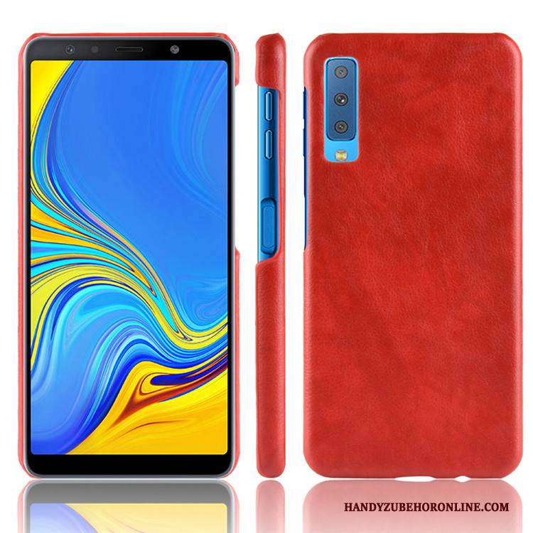 Hülle Samsung Galaxy A7 2018 Leder Handyhüllen Litchi, Case Samsung Galaxy A7 2018 Schutz Qualität Muster