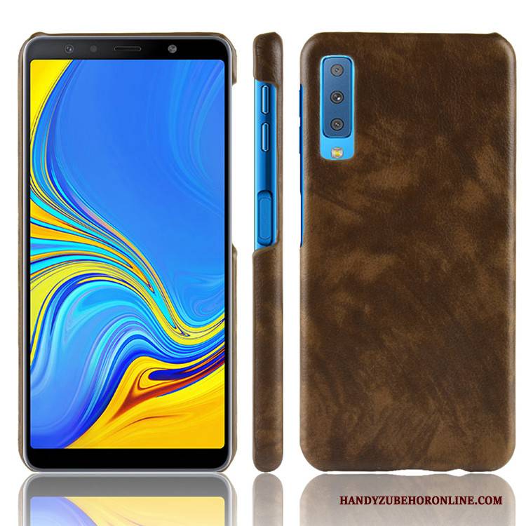 Hülle Samsung Galaxy A7 2018 Leder Handyhüllen Litchi, Case Samsung Galaxy A7 2018 Schutz Qualität Muster