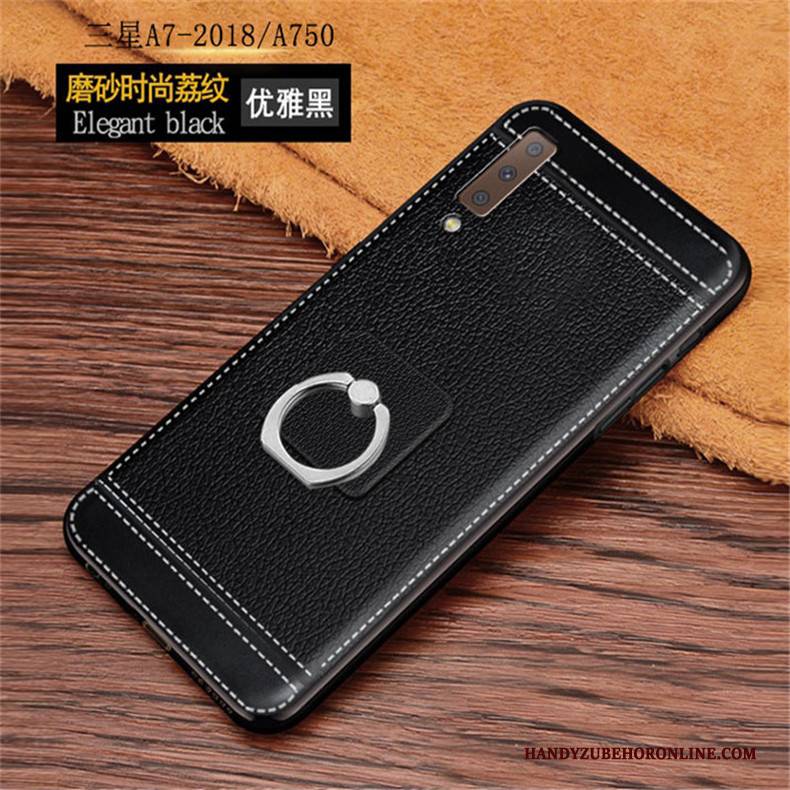 Hülle Samsung Galaxy A7 2018 Leder Litchi Handyhüllen, Case Samsung Galaxy A7 2018 Lederhülle Muster Nubuck