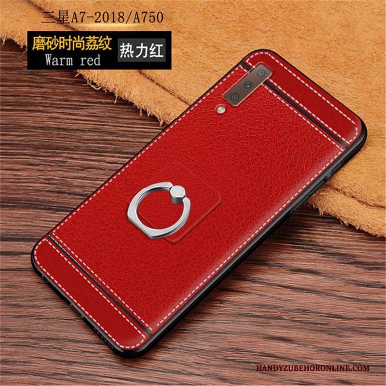 Hülle Samsung Galaxy A7 2018 Leder Litchi Handyhüllen, Case Samsung Galaxy A7 2018 Lederhülle Muster Nubuck