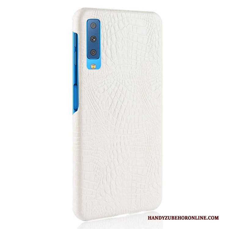 Hülle Samsung Galaxy A7 2018 Leder Schwer Handyhüllen, Case Samsung Galaxy A7 2018 Retro Blau Krokodilmuster