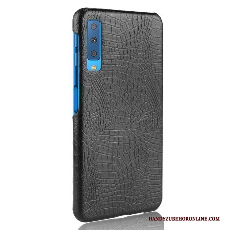 Hülle Samsung Galaxy A7 2018 Leder Schwer Handyhüllen, Case Samsung Galaxy A7 2018 Retro Blau Krokodilmuster