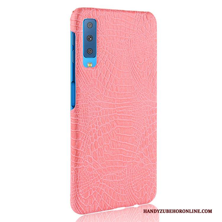 Hülle Samsung Galaxy A7 2018 Leder Schwer Handyhüllen, Case Samsung Galaxy A7 2018 Retro Blau Krokodilmuster