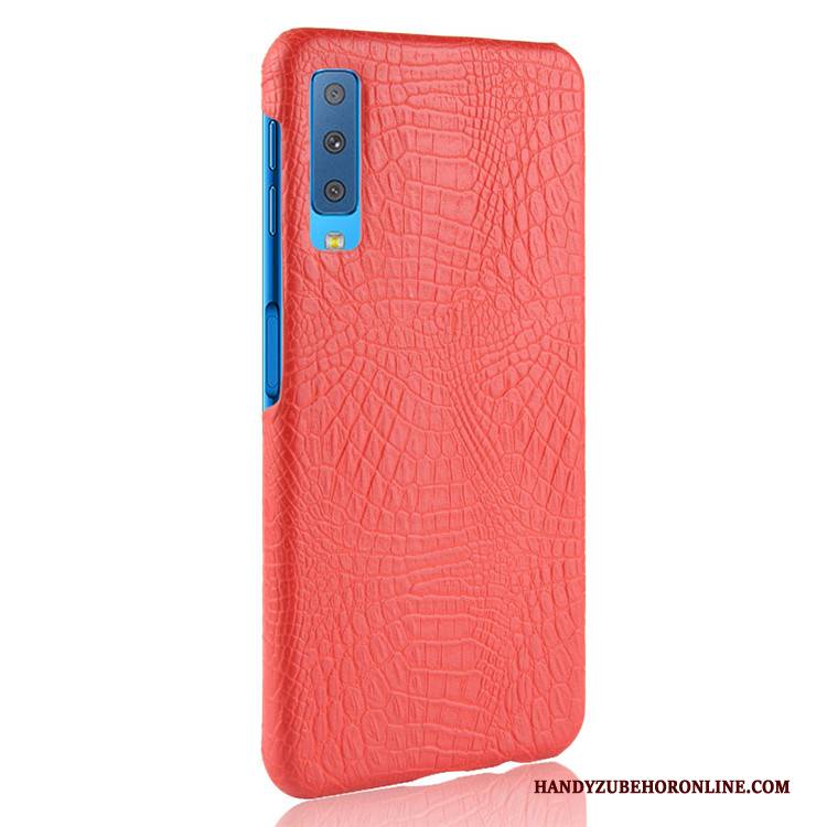 Hülle Samsung Galaxy A7 2018 Leder Schwer Handyhüllen, Case Samsung Galaxy A7 2018 Retro Blau Krokodilmuster