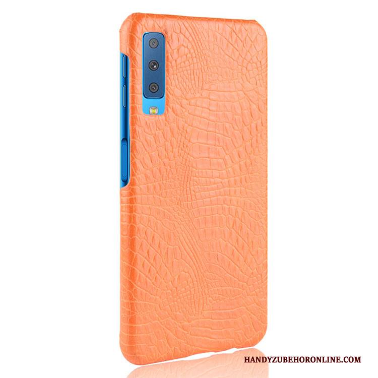 Hülle Samsung Galaxy A7 2018 Leder Schwer Handyhüllen, Case Samsung Galaxy A7 2018 Retro Blau Krokodilmuster