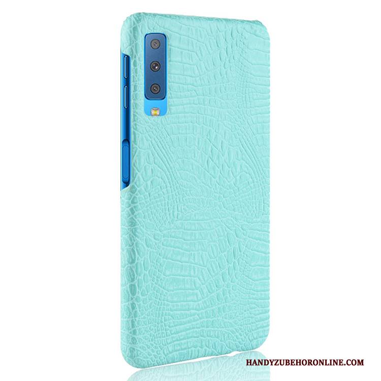 Hülle Samsung Galaxy A7 2018 Leder Schwer Handyhüllen, Case Samsung Galaxy A7 2018 Retro Blau Krokodilmuster