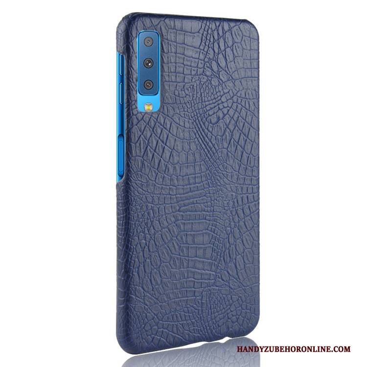 Hülle Samsung Galaxy A7 2018 Leder Schwer Handyhüllen, Case Samsung Galaxy A7 2018 Retro Blau Krokodilmuster