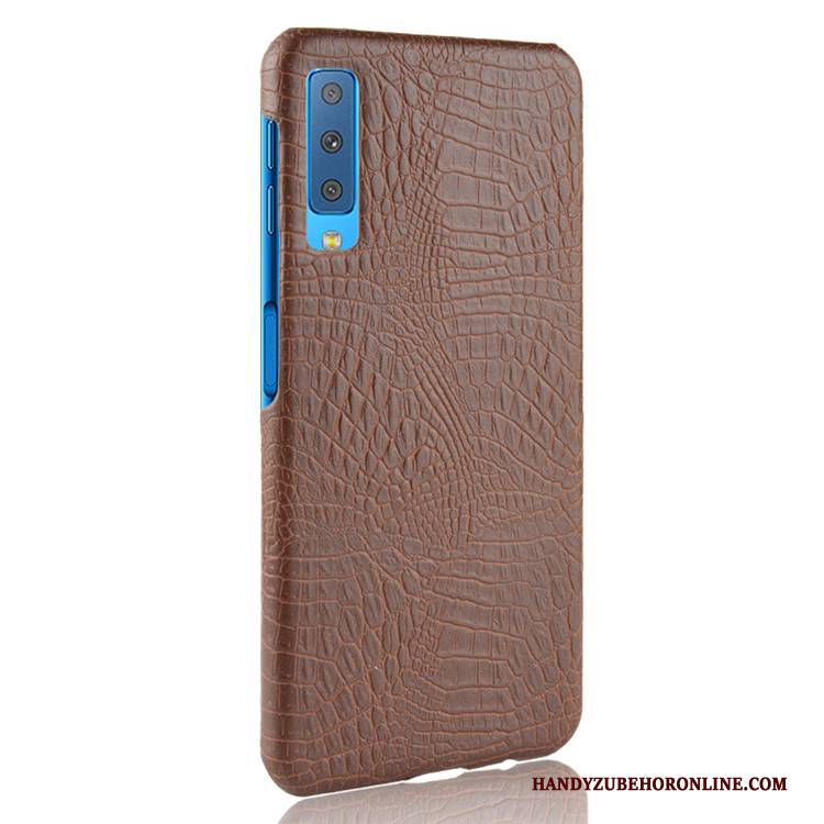 Hülle Samsung Galaxy A7 2018 Leder Schwer Handyhüllen, Case Samsung Galaxy A7 2018 Retro Blau Krokodilmuster