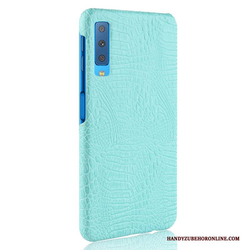 Hülle Samsung Galaxy A7 2018 Taschen Krokodilmuster Handyhüllen, Case Samsung Galaxy A7 2018 Retro Einfach Blau