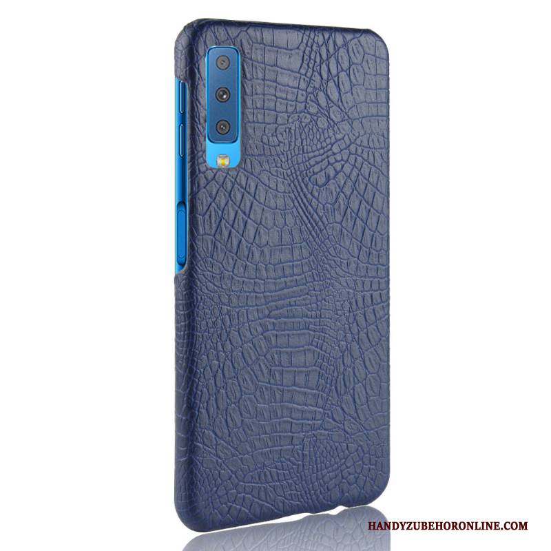 Hülle Samsung Galaxy A7 2018 Taschen Krokodilmuster Handyhüllen, Case Samsung Galaxy A7 2018 Retro Einfach Blau