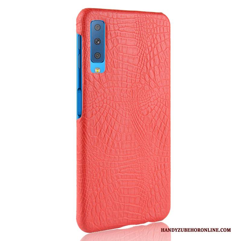 Hülle Samsung Galaxy A7 2018 Taschen Krokodilmuster Handyhüllen, Case Samsung Galaxy A7 2018 Retro Einfach Blau