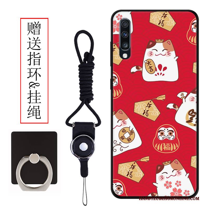 Hülle Samsung Galaxy A70 Schutz Katzen Nubuck, Case Samsung Galaxy A70 Karikatur Rot Anti-sturz