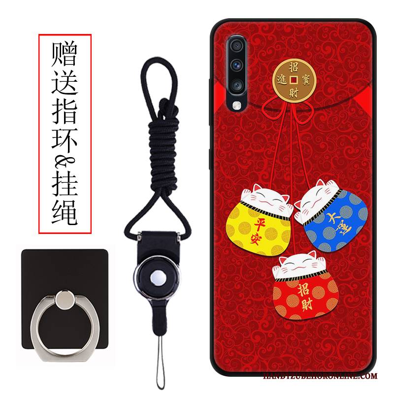 Hülle Samsung Galaxy A70 Schutz Katzen Nubuck, Case Samsung Galaxy A70 Karikatur Rot Anti-sturz