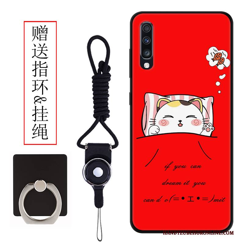 Hülle Samsung Galaxy A70 Schutz Katzen Nubuck, Case Samsung Galaxy A70 Karikatur Rot Anti-sturz