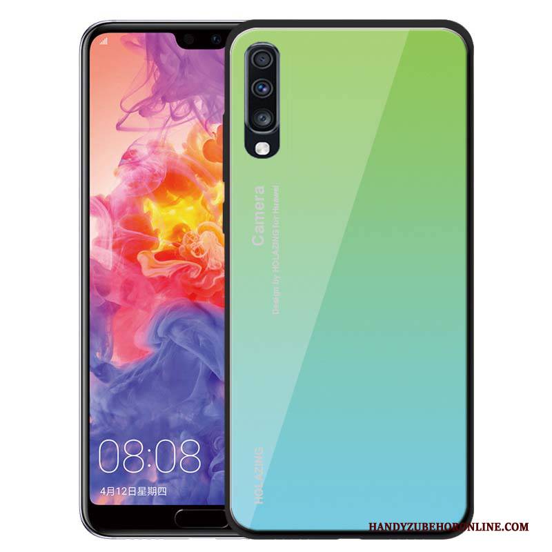 Hülle Samsung Galaxy A70 Silikon Glas Grün, Case Samsung Galaxy A70 Weiche Handyhüllen Anti-sturz