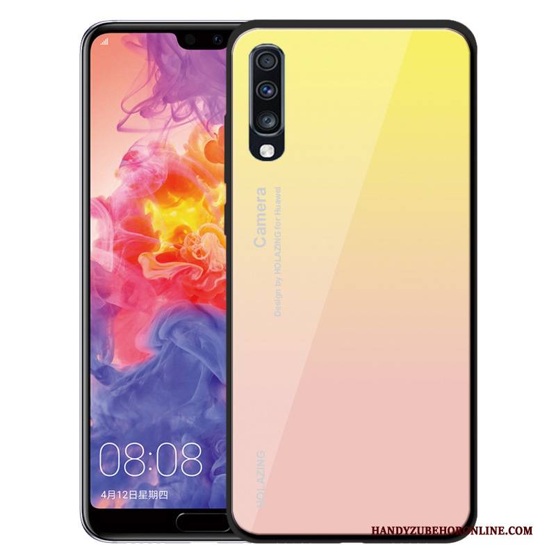 Hülle Samsung Galaxy A70 Silikon Glas Grün, Case Samsung Galaxy A70 Weiche Handyhüllen Anti-sturz