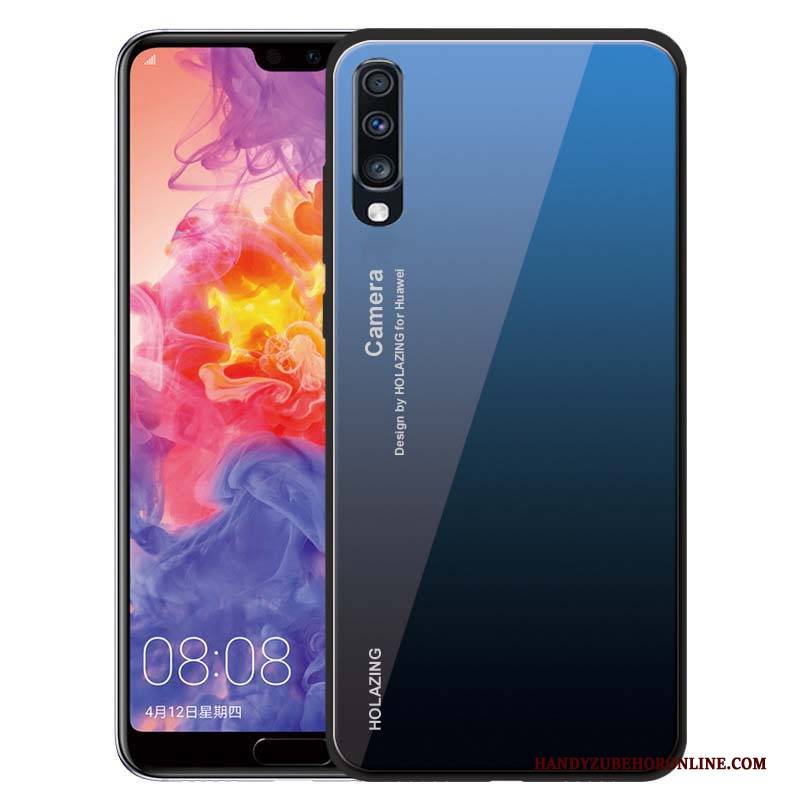 Hülle Samsung Galaxy A70 Silikon Glas Grün, Case Samsung Galaxy A70 Weiche Handyhüllen Anti-sturz