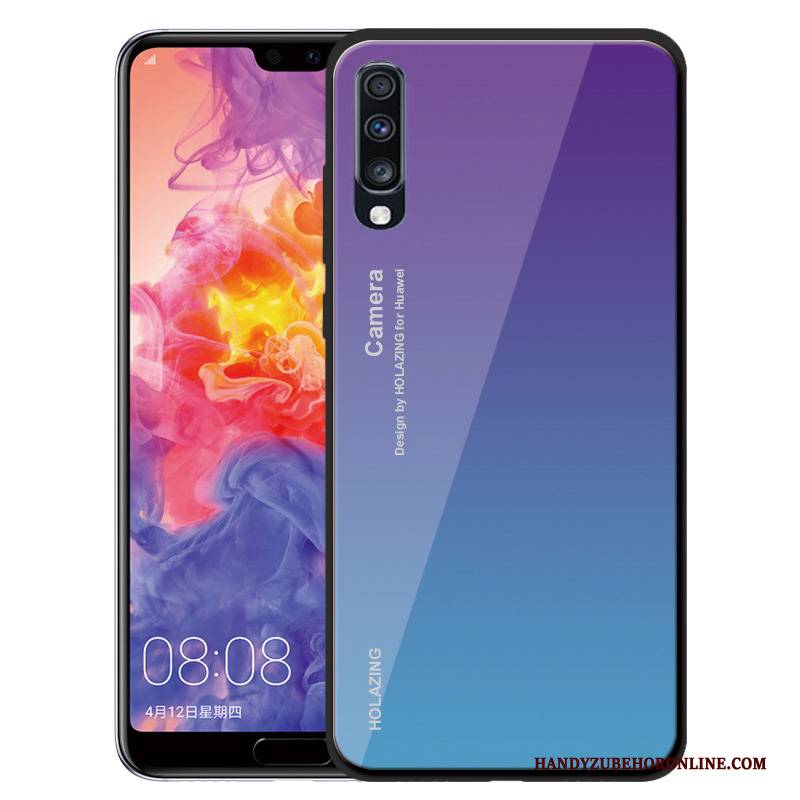 Hülle Samsung Galaxy A70 Silikon Glas Grün, Case Samsung Galaxy A70 Weiche Handyhüllen Anti-sturz