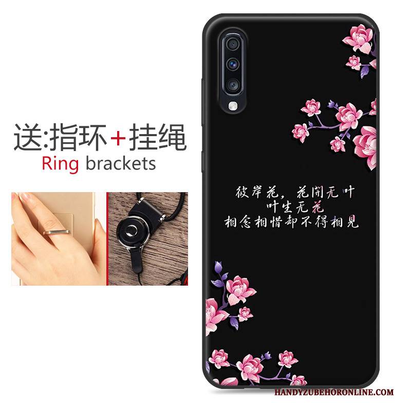 Hülle Samsung Galaxy A70 Silikon Hängende Verzierungen Schwarz, Case Samsung Galaxy A70 Schutz Blumen Handyhüllen