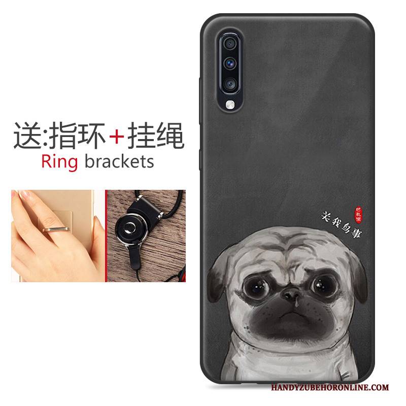 Hülle Samsung Galaxy A70 Silikon Hängende Verzierungen Schwarz, Case Samsung Galaxy A70 Schutz Blumen Handyhüllen