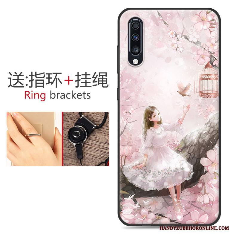 Hülle Samsung Galaxy A70 Silikon Hängende Verzierungen Schwarz, Case Samsung Galaxy A70 Schutz Blumen Handyhüllen