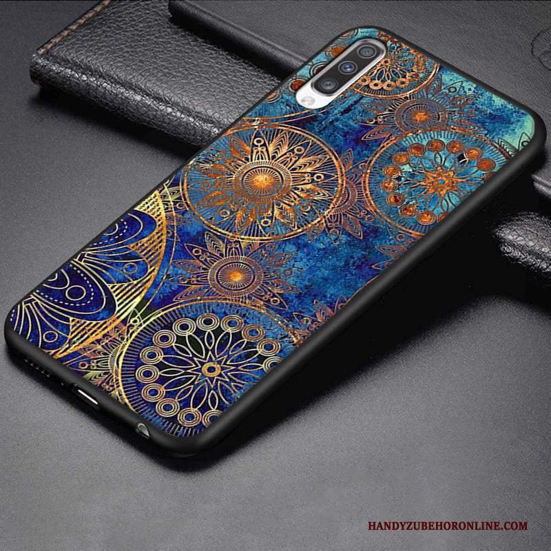 Hülle Samsung Galaxy A70 Taschen Blau Handyhüllen, Case Samsung Galaxy A70 Karikatur Nubuck Persönlichkeit