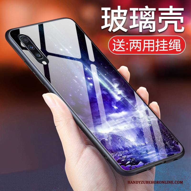 Hülle Samsung Galaxy A70 Taschen Blau Spiegel, Case Samsung Galaxy A70 Schutz Glas Hängende Verzierungen