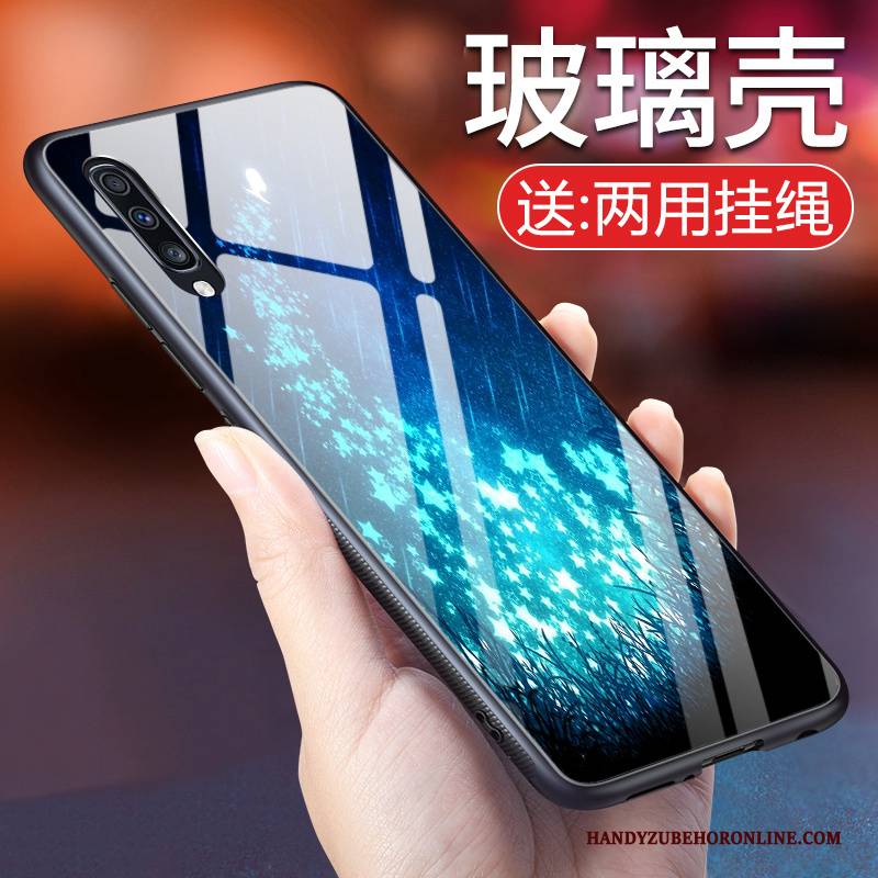 Hülle Samsung Galaxy A70 Taschen Blau Spiegel, Case Samsung Galaxy A70 Schutz Glas Hängende Verzierungen