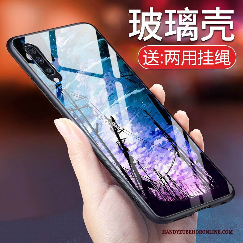 Hülle Samsung Galaxy A70 Taschen Blau Spiegel, Case Samsung Galaxy A70 Schutz Glas Hängende Verzierungen