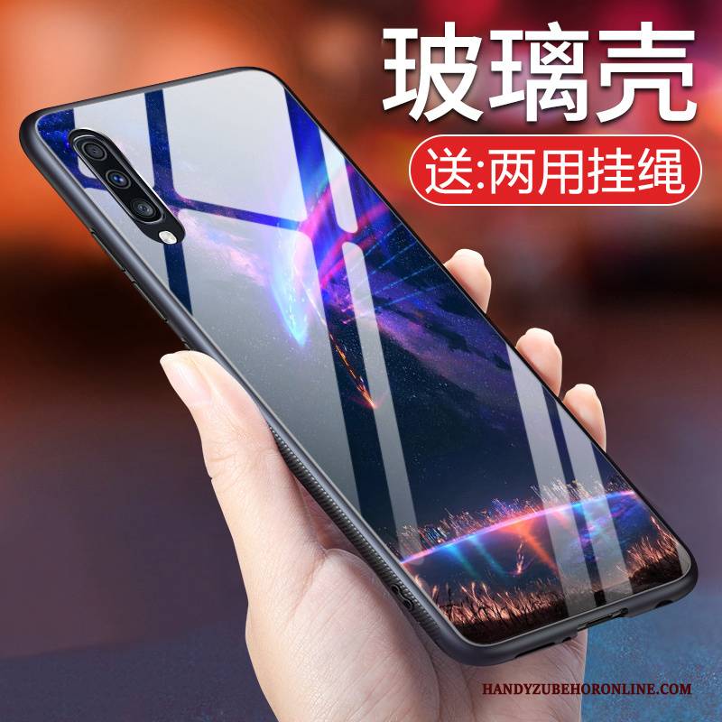 Hülle Samsung Galaxy A70 Taschen Blau Spiegel, Case Samsung Galaxy A70 Schutz Glas Hängende Verzierungen