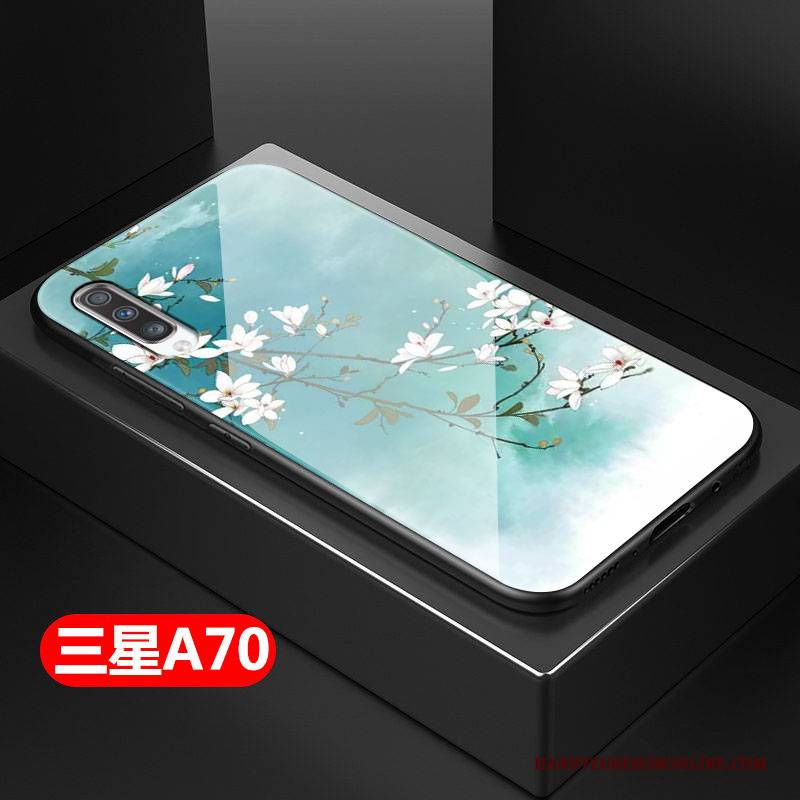 Hülle Samsung Galaxy A70 Weiche Chinesische Art Anti-sturz, Case Samsung Galaxy A70 Silikon Grün Glas