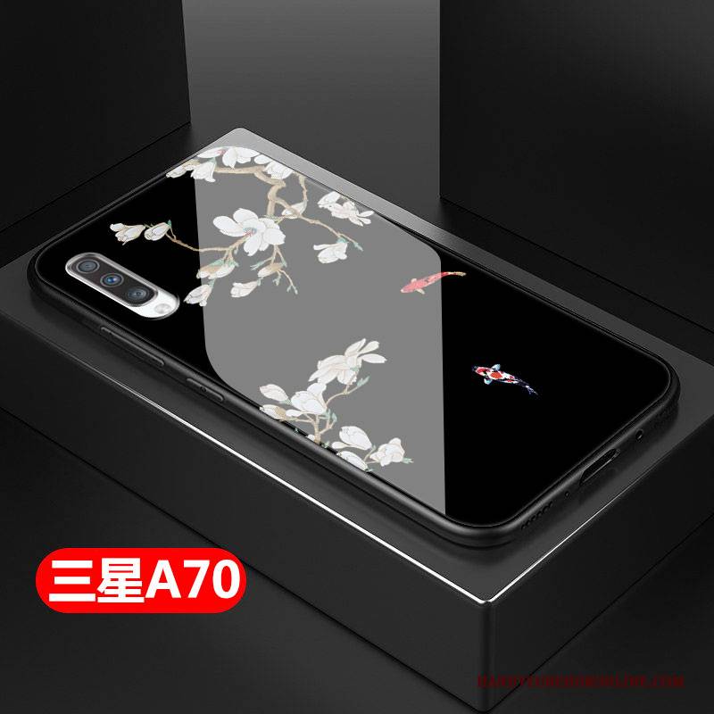 Hülle Samsung Galaxy A70 Weiche Chinesische Art Anti-sturz, Case Samsung Galaxy A70 Silikon Grün Glas