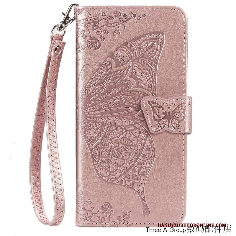 Hülle Samsung Galaxy A70s Lederhülle Trend Rosegold, Case Samsung Galaxy A70s Folio Handyhüllen Schmetterling