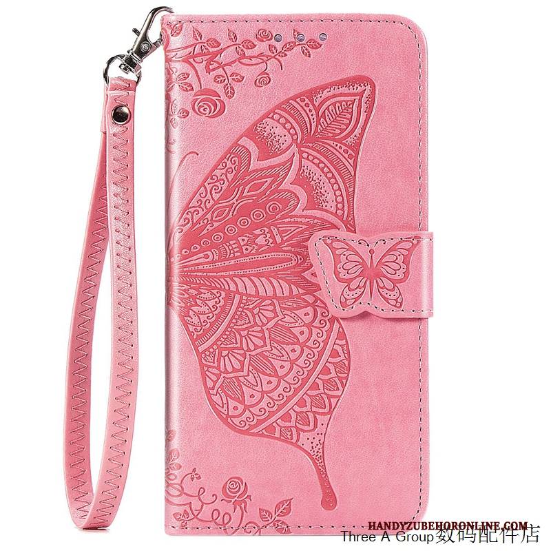 Hülle Samsung Galaxy A70s Lederhülle Trend Rosegold, Case Samsung Galaxy A70s Folio Handyhüllen Schmetterling