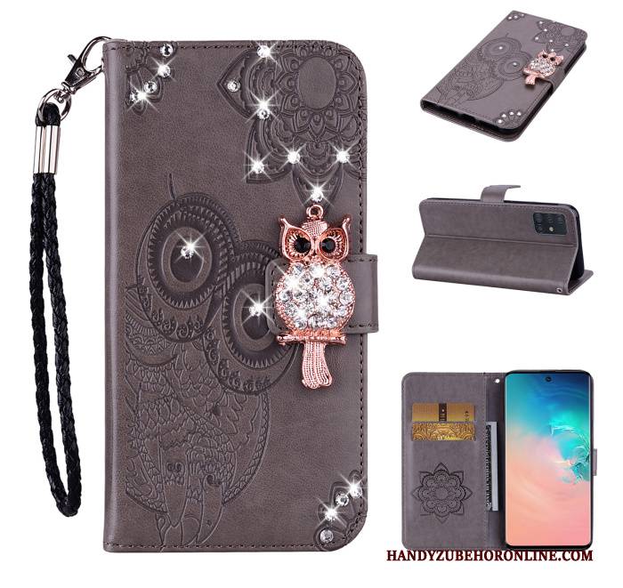 Hülle Samsung Galaxy A71 Lederhülle Katzen Rosegold, Case Samsung Galaxy A71 Folio Handyhüllen