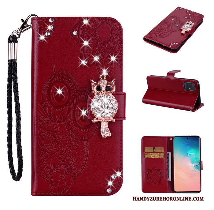 Hülle Samsung Galaxy A71 Lederhülle Katzen Rosegold, Case Samsung Galaxy A71 Folio Handyhüllen