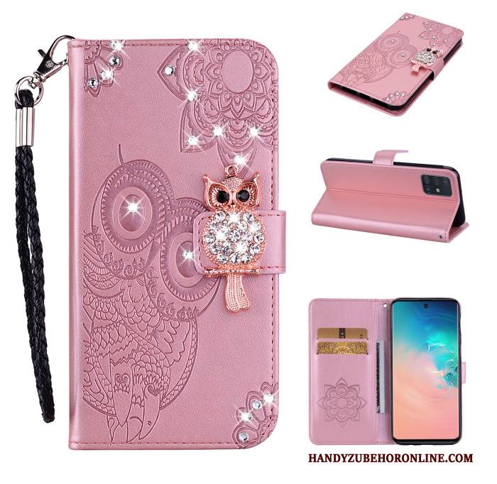 Hülle Samsung Galaxy A71 Lederhülle Katzen Rosegold, Case Samsung Galaxy A71 Folio Handyhüllen