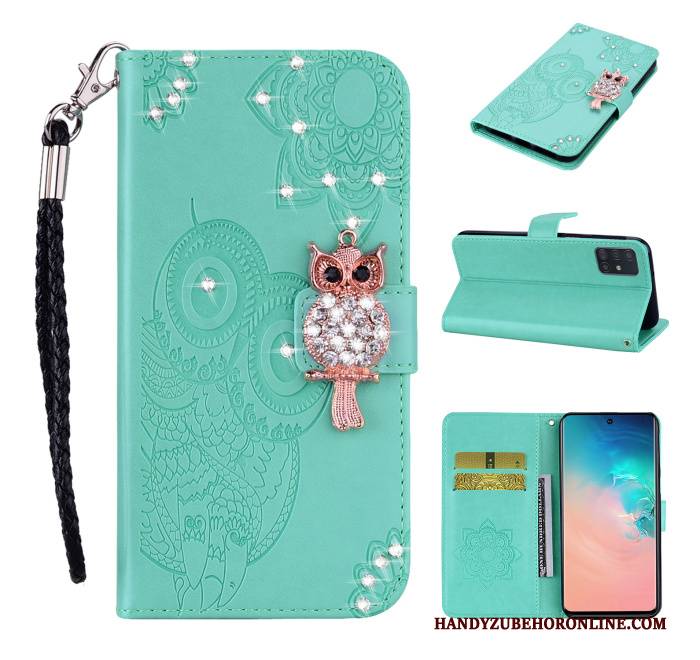 Hülle Samsung Galaxy A71 Lederhülle Katzen Rosegold, Case Samsung Galaxy A71 Folio Handyhüllen