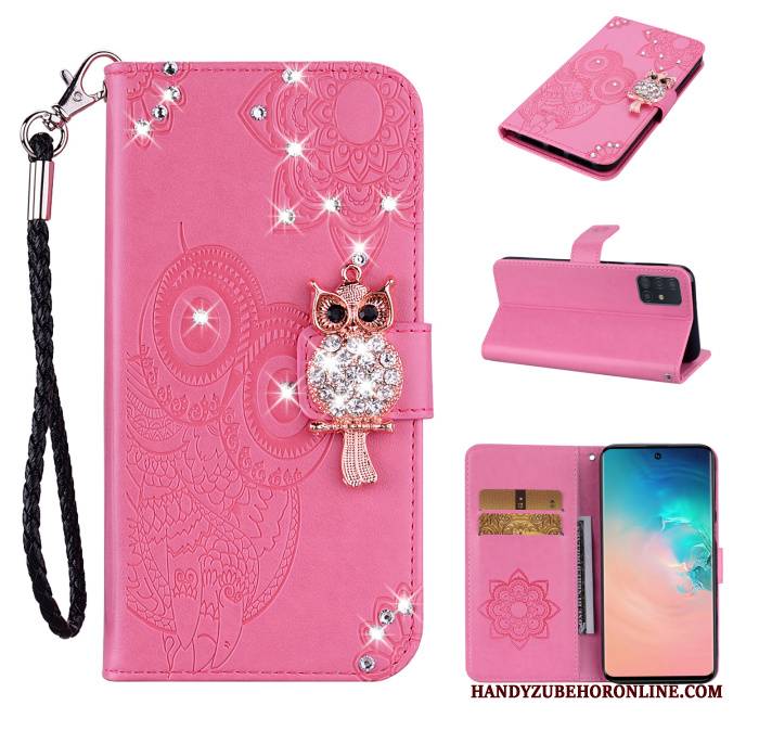 Hülle Samsung Galaxy A71 Lederhülle Katzen Rosegold, Case Samsung Galaxy A71 Folio Handyhüllen