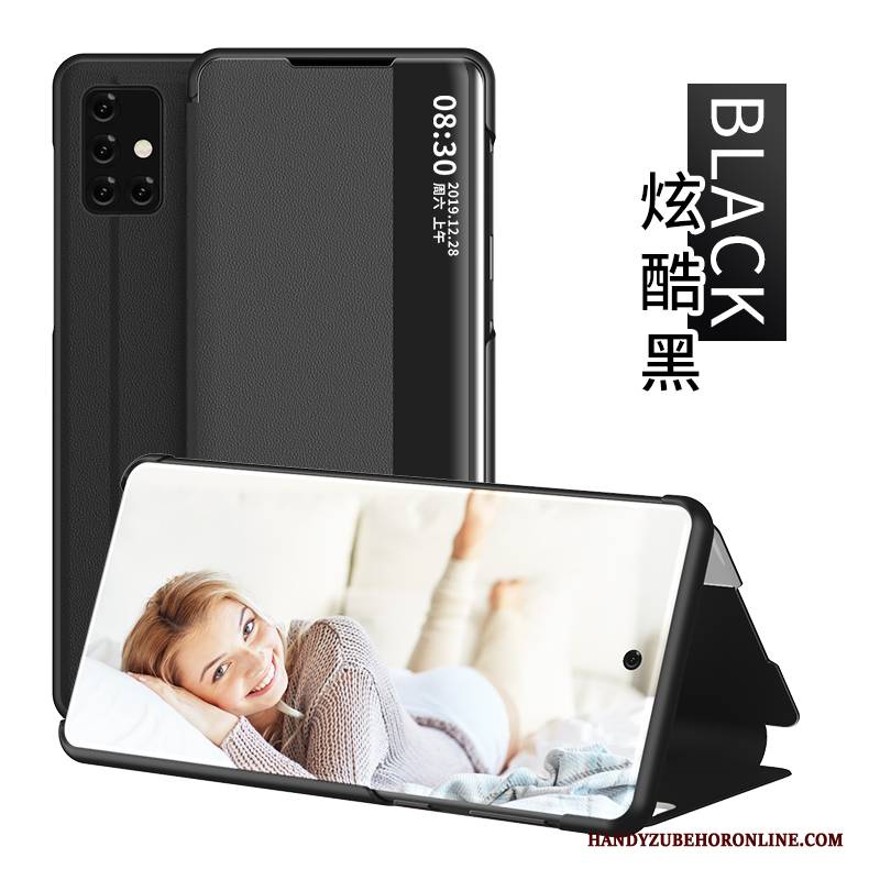 Hülle Samsung Galaxy A71 Lederhülle Membran Windows, Case Samsung Galaxy A71 Folio Handyhüllen Grün