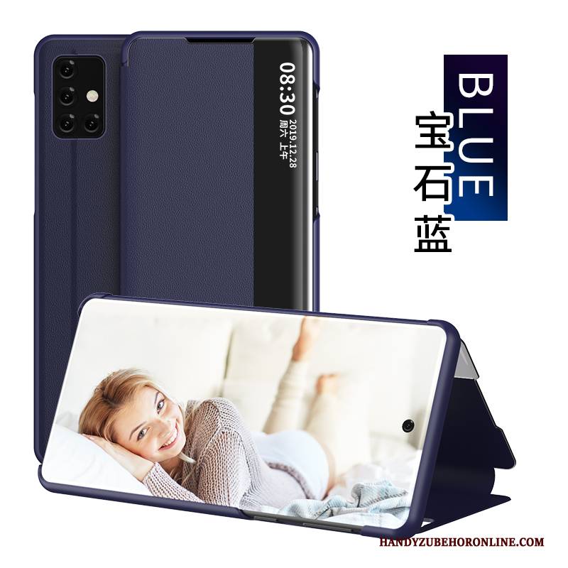 Hülle Samsung Galaxy A71 Lederhülle Membran Windows, Case Samsung Galaxy A71 Folio Handyhüllen Grün